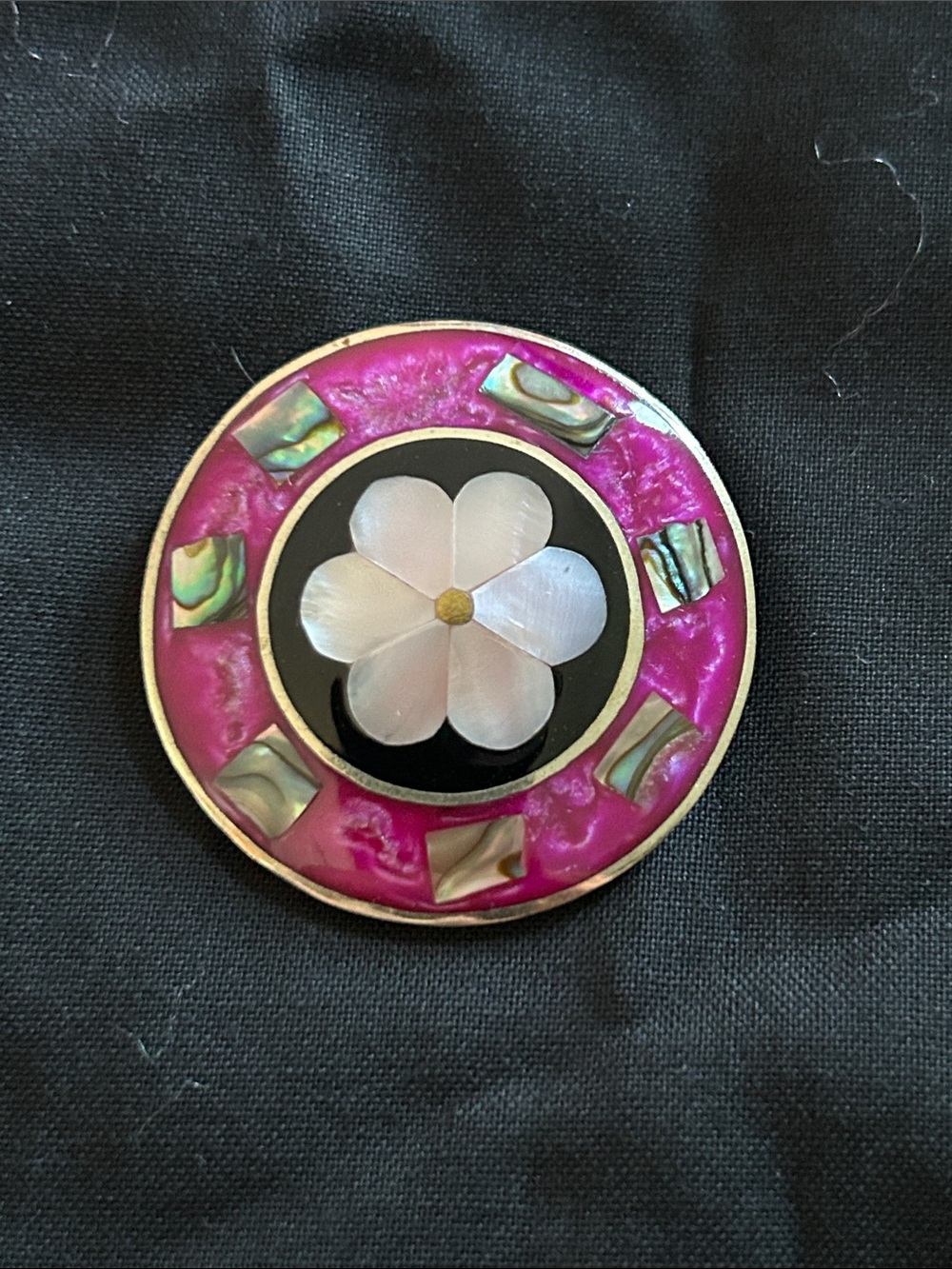 Vintage Alpaca Mexico Sterling Pink Mother-of-Pearl Flower Round Brooch/Pendant